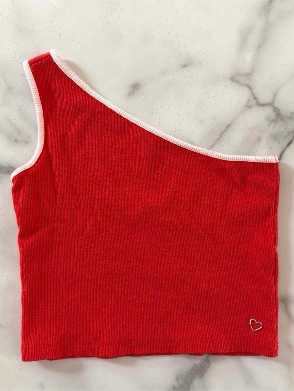 Zara One-Shoulder Red Ribbed Tank with Contrast Trim